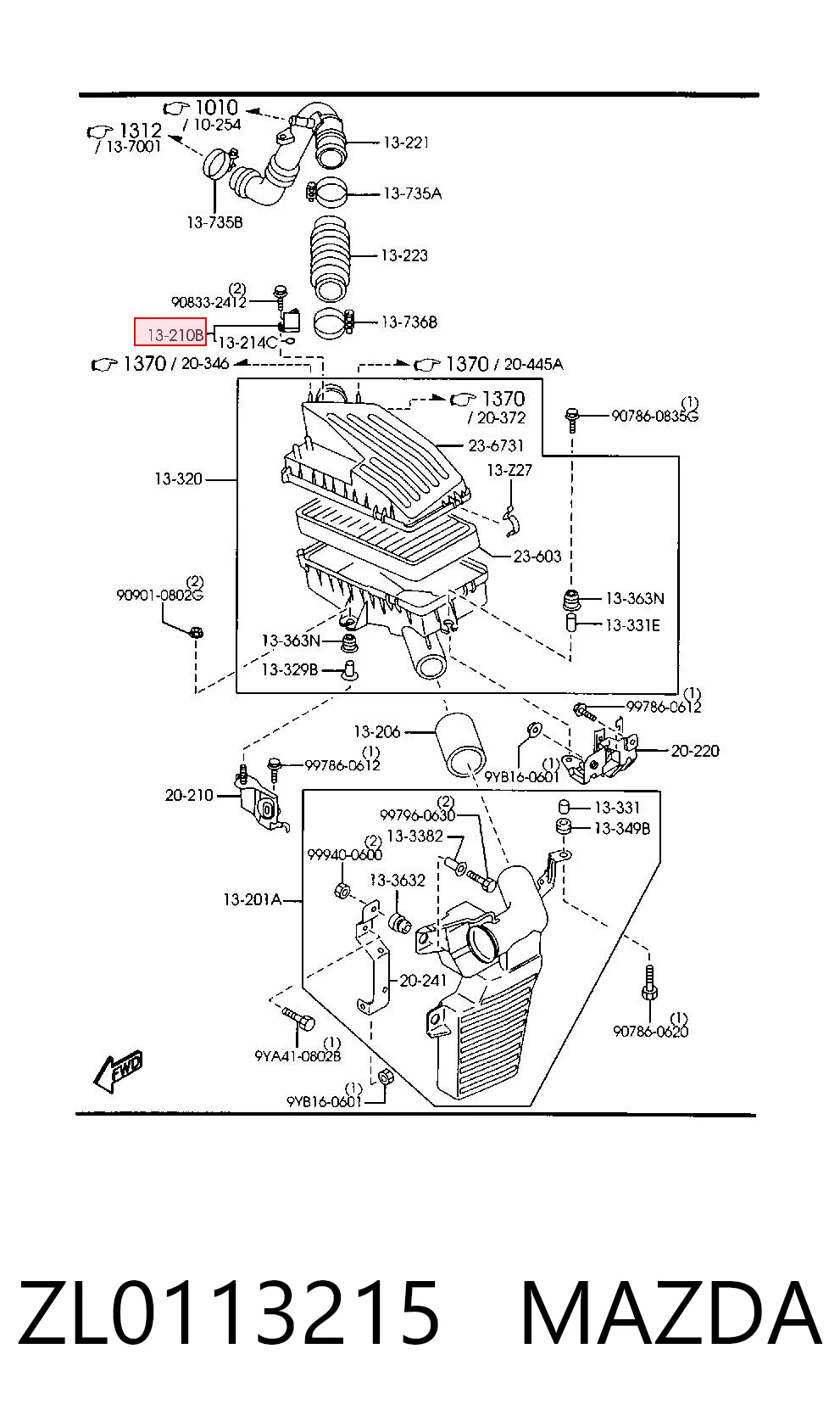 ZL0113215 Mazda Sensor de fluxo (consumo) de ar, medidor de consumo M.A.F. - (Mass Airflow)