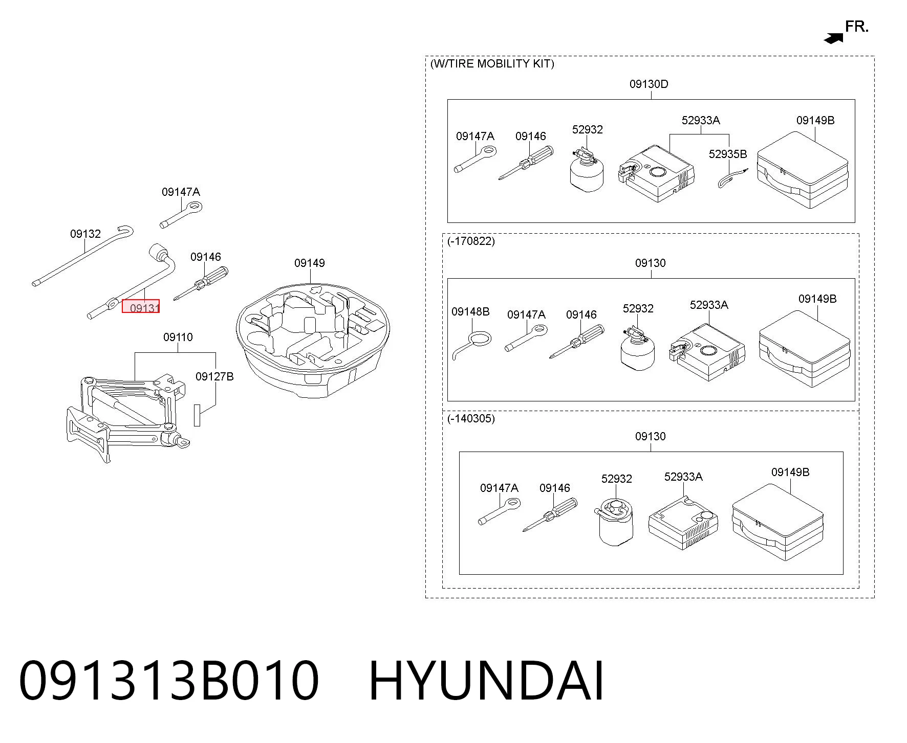 091313B010 Hyundai/Kia Chave para os pneus (de encaixe)