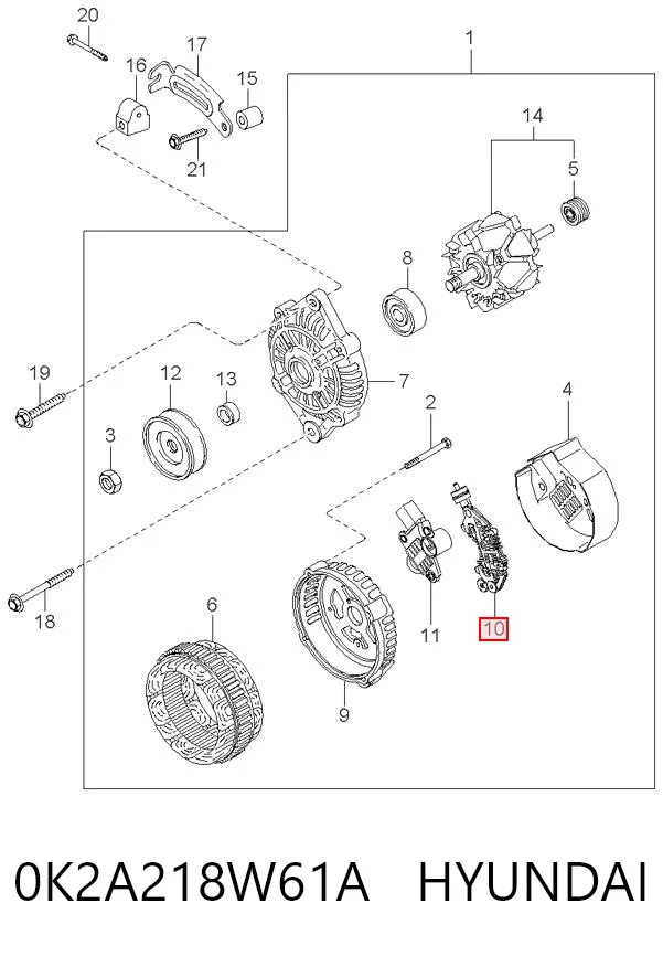  Eixo de diodos do gerador KIA Rio I hatchback (DC) (2000 - 2006) I