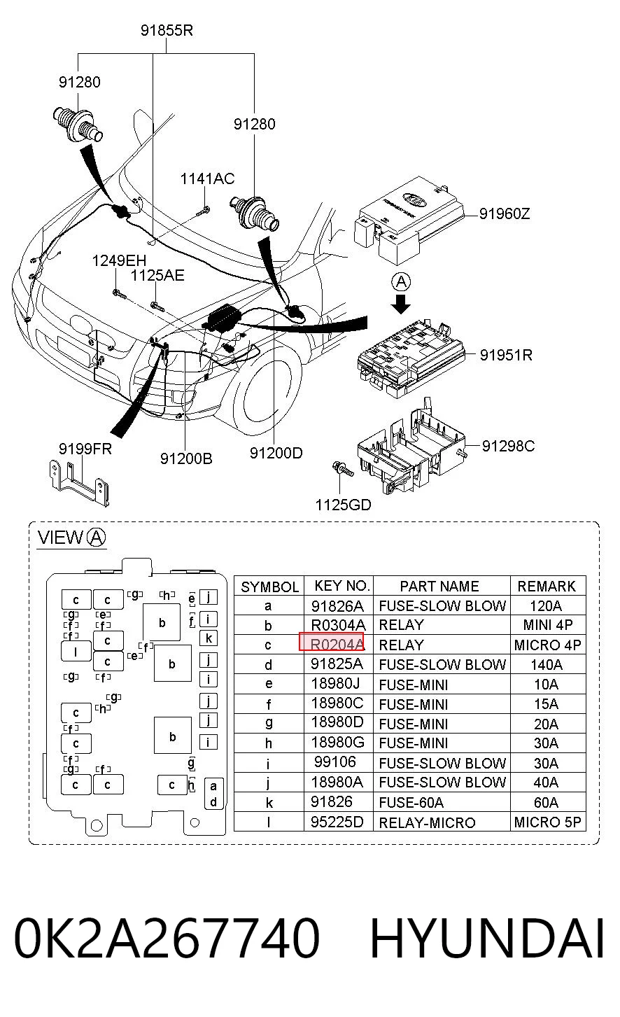 0K2A267740 Hyundai/Kia Unidade traseira do salão de dispositivos de segurança