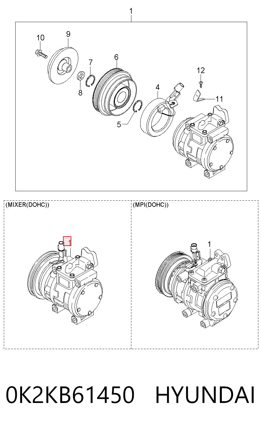 0K2KB61450 Hyundai/Kia Compressor de aparelho de ar condicionado