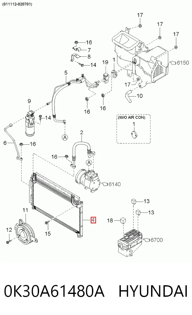 Radiador de aparelho de ar condicionado para KIA Rio I DC