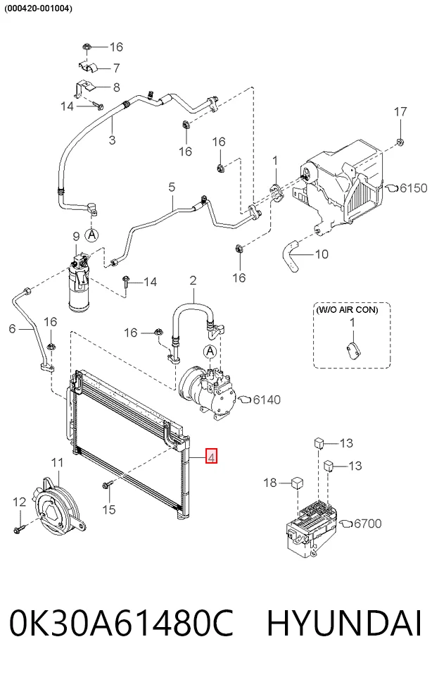  Radiador de aparelho de ar condicionado KIA Rio I hatchback (DC) (2000 - 2006) I