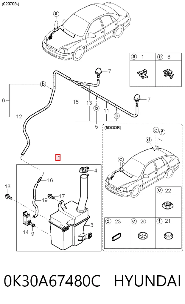Tanque de fluido para lavador de vidro para KIA Rio DC