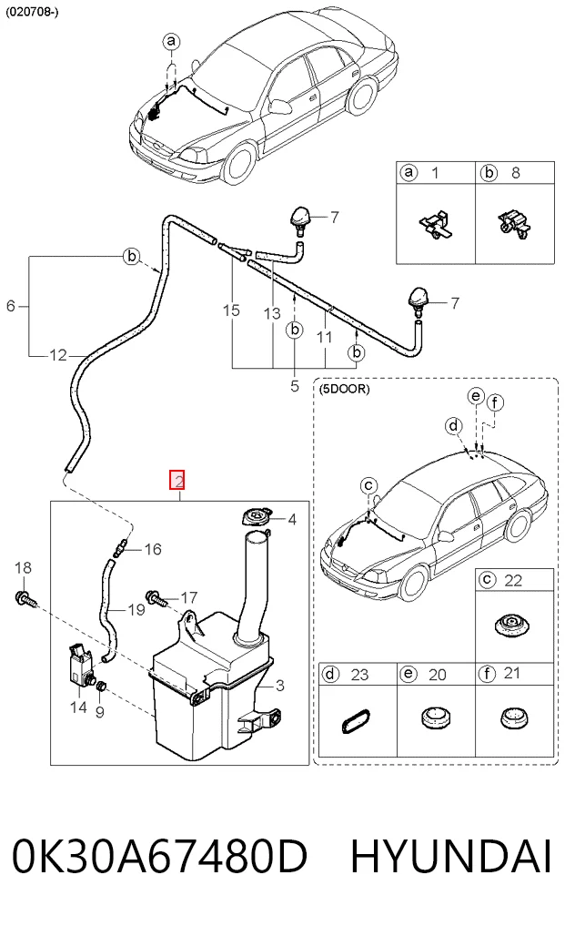 Tanque de fluido para lavador de vidro para KIA Rio I DC