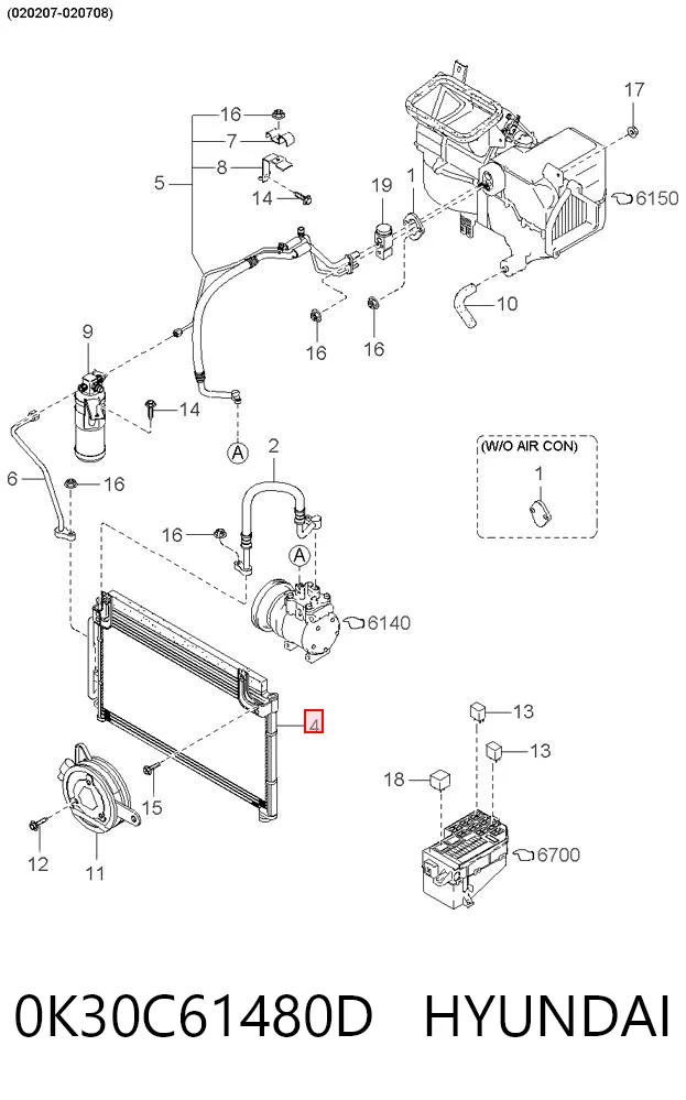 Radiador de aparelho de ar condicionado para KIA Rio I DC