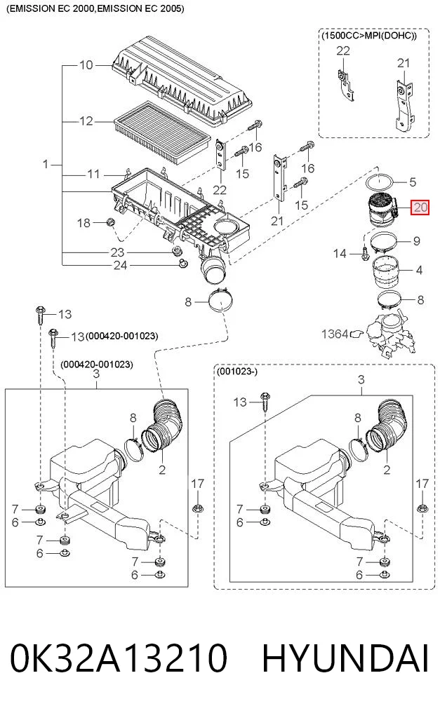 Sensor de fluxo (consumo) de ar, medidor de consumo M.A.F. - (Mass Airflow) KIA Rio I DC ao melhor preço