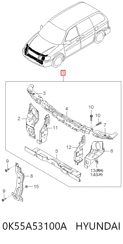 Suporte do radiador montado (painel de montagem de fixação das luzes) para KIA Carnival UP