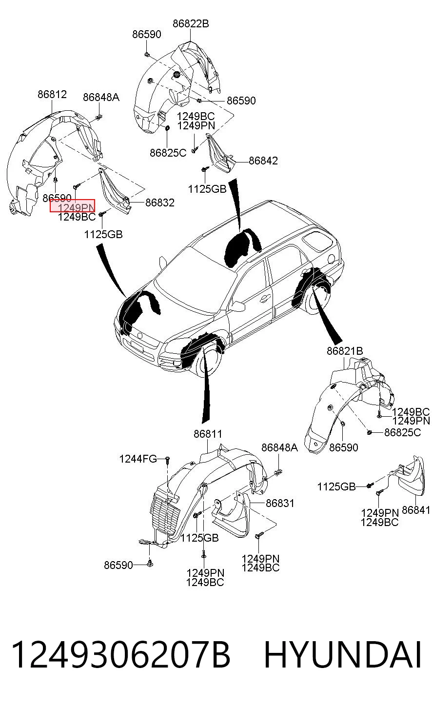 1249306207B Hyundai/Kia Cápsula (prendedor) de fixação do pára-choque dianteiro