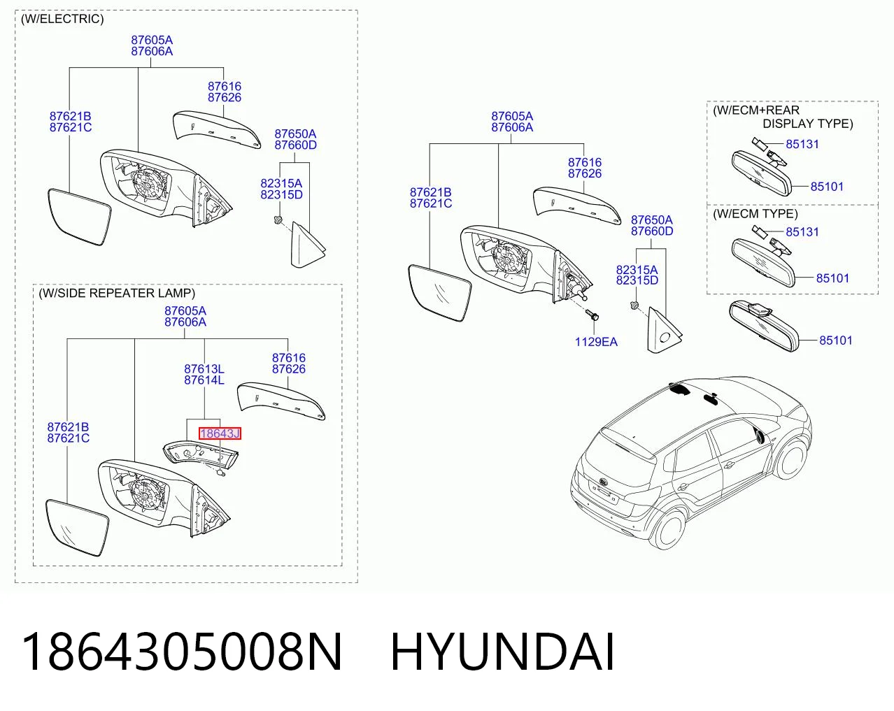 1864305008N Hyundai/Kia Lâmpada das luzes de posição dianteiras