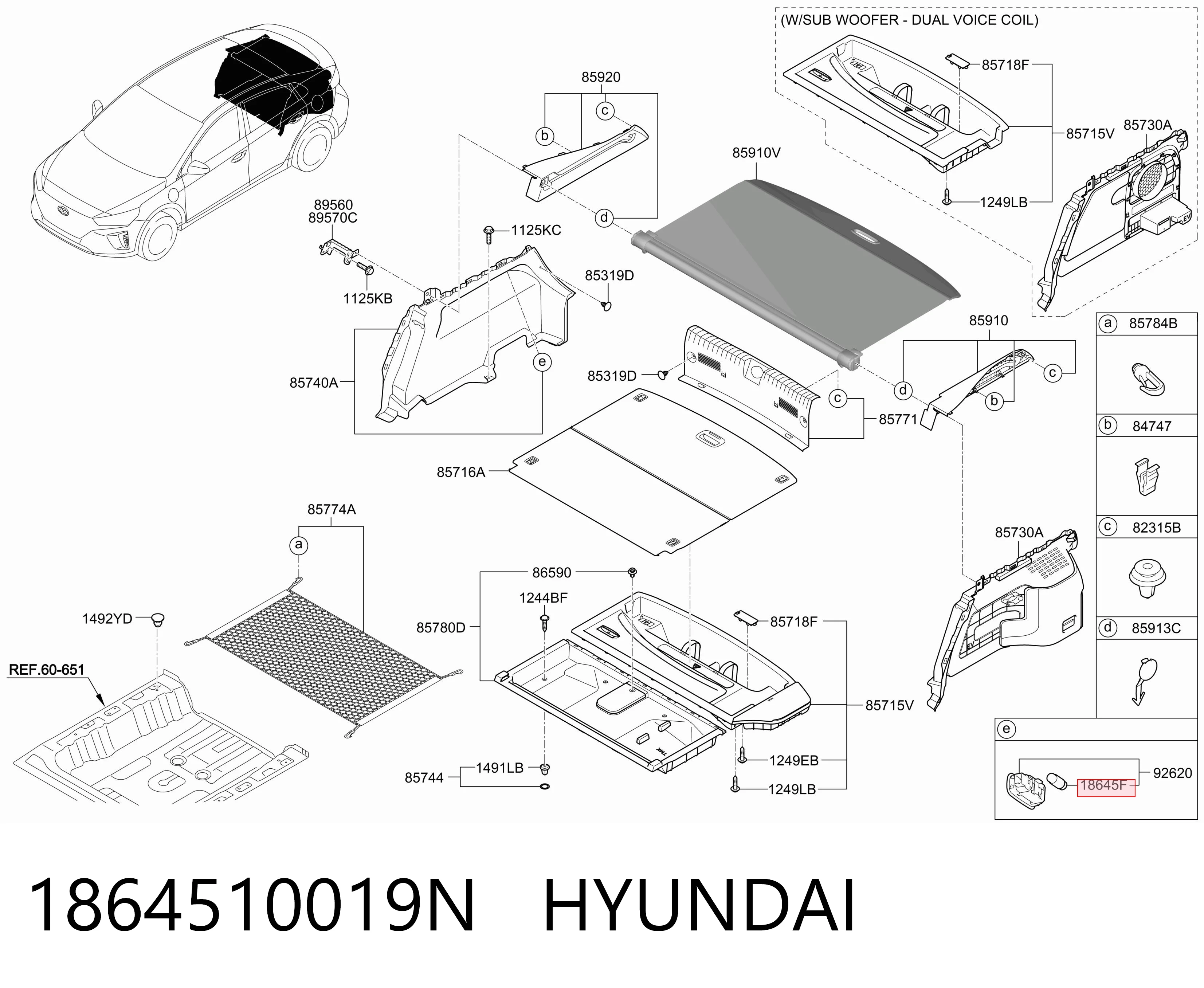 1864510019N Hyundai/Kia Lanterna da luz de fundo de matrícula traseira