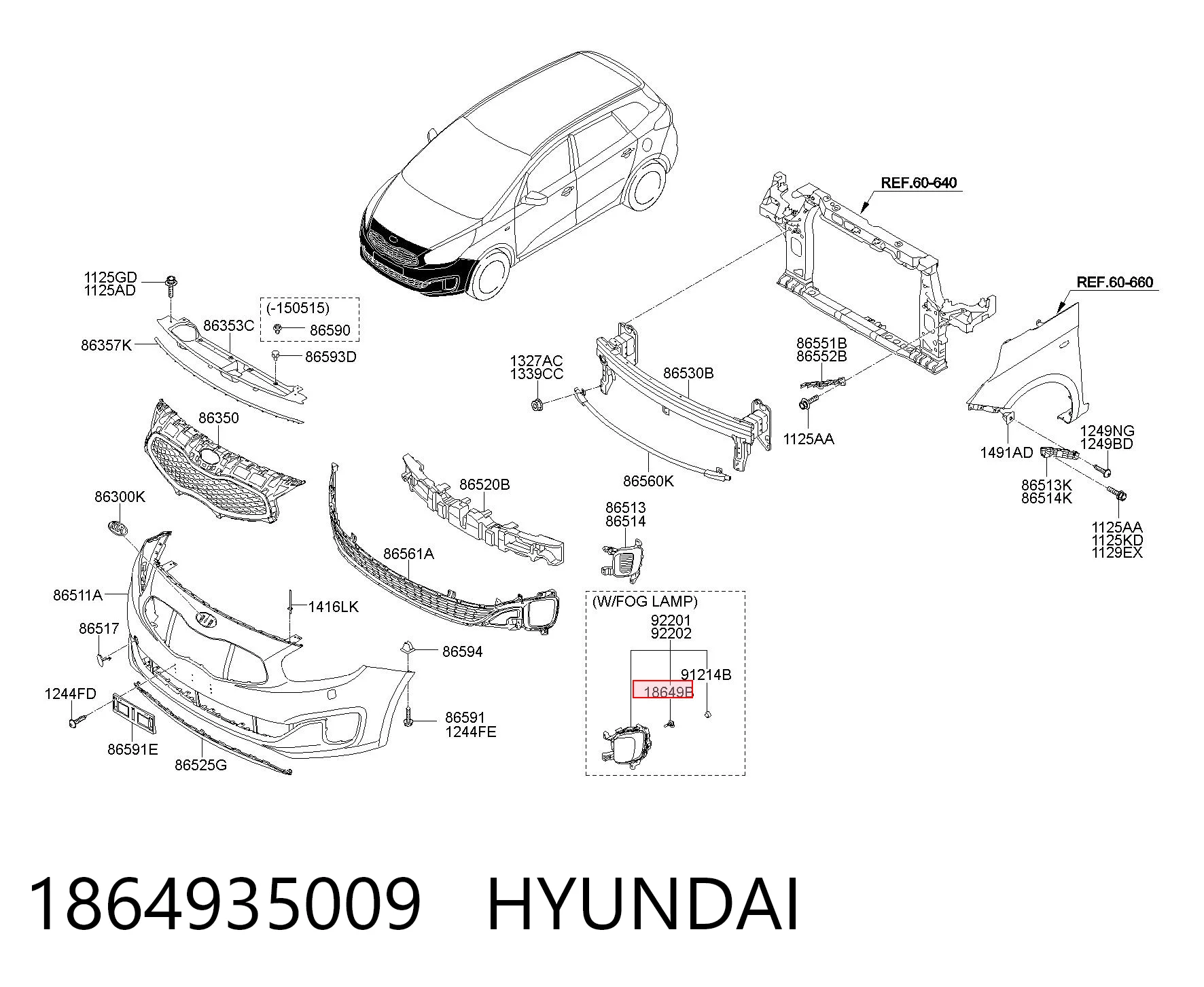 1864935009 Hyundai/Kia Lâmpada das luzes de nevoeiro