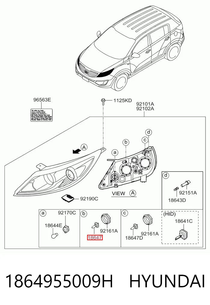 1864955009H Hyundai/Kia Lâmpada