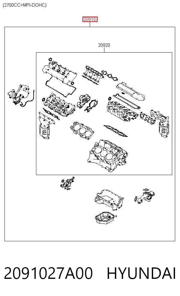 2091027A00 Hyundai/Kia Kit de vedantes de motor completo