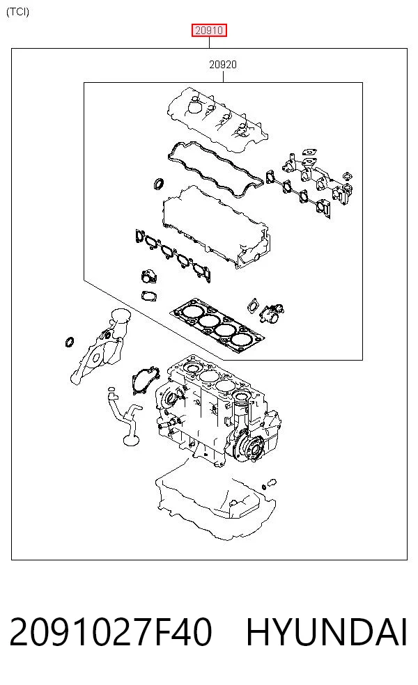 2091027F40 Hyundai/Kia Kit de vedantes de motor completo