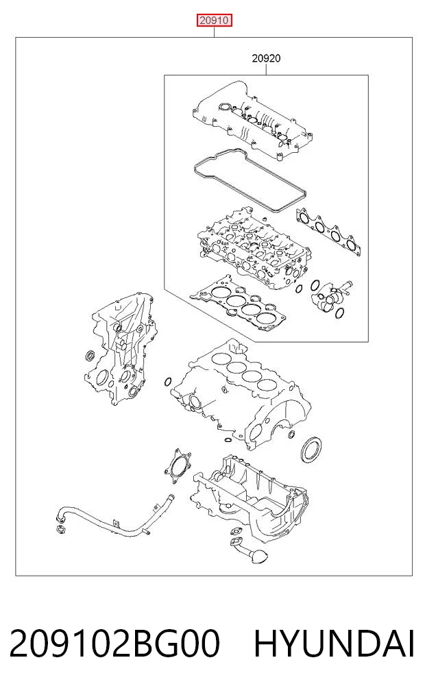 209102BG00 Hyundai/Kia Kit de vedantes de motor completo