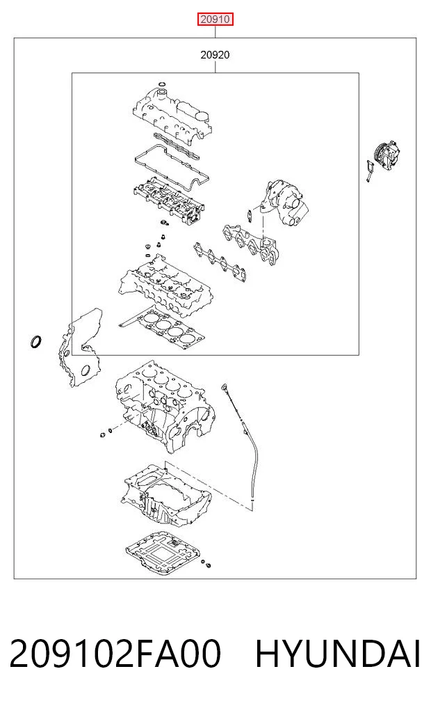 209102FA00 Hyundai/Kia Kit de vedantes de motor completo