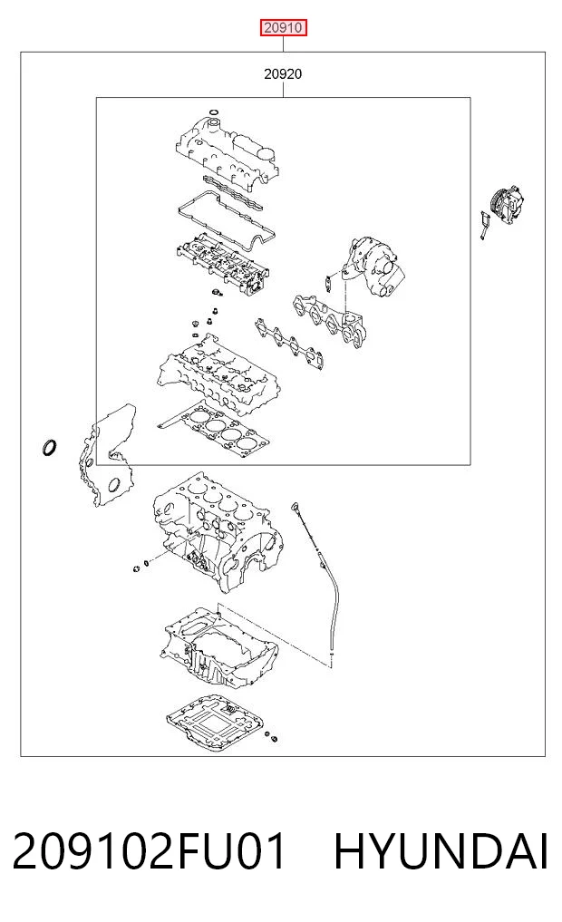 209102FU01 Hyundai/Kia Kit de vedantes de motor completo