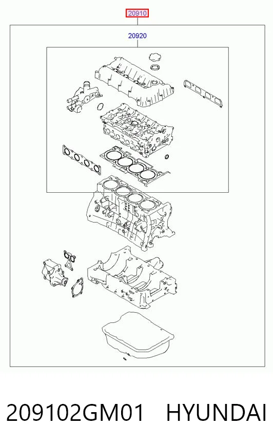 209102GM01 Hyundai/Kia Kit de vedantes de motor completo