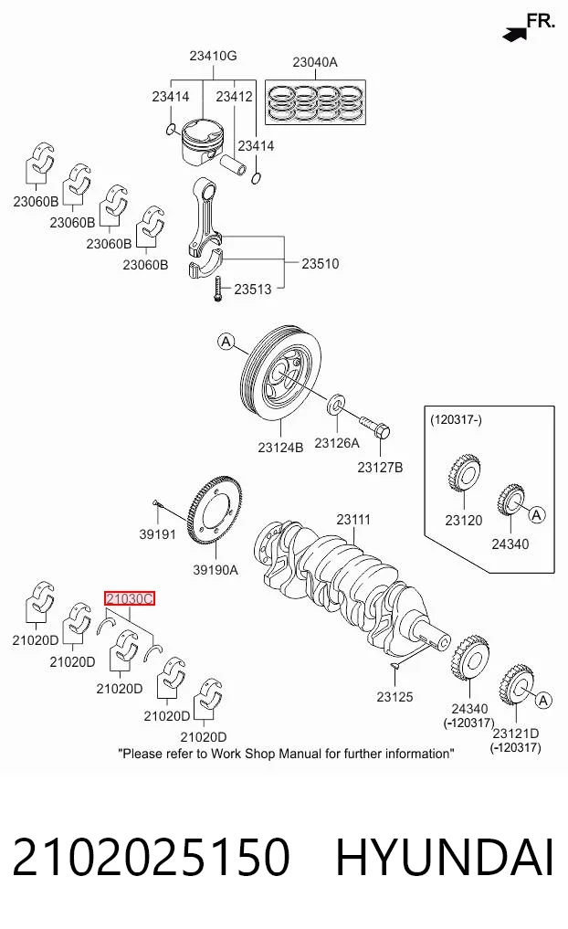 2102025150 Hyundai/Kia Semianel de suporte (de carreira) de cambota, STD, kit