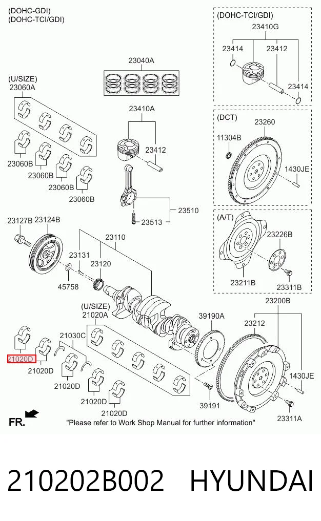 210202B002 Hyundai/Kia Folhas inseridas principais de cambota, kit, padrão (STD)