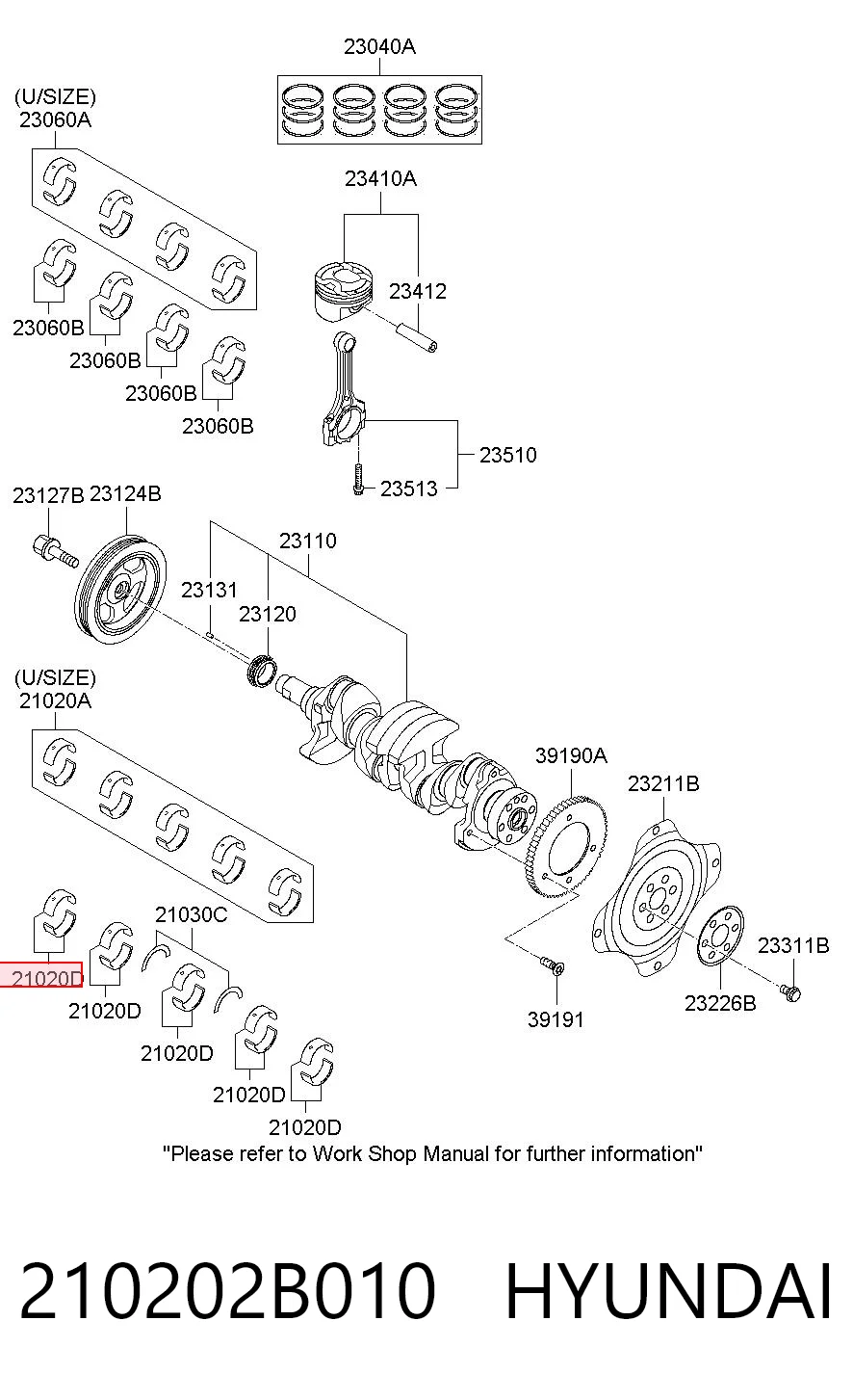 210202B010 Hyundai/Kia Folhas inseridas principais de cambota, kit, padrão (STD)