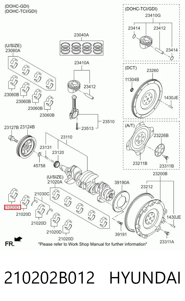 210202B012 Hyundai/Kia Folhas inseridas principais de cambota, kit, padrão (STD)