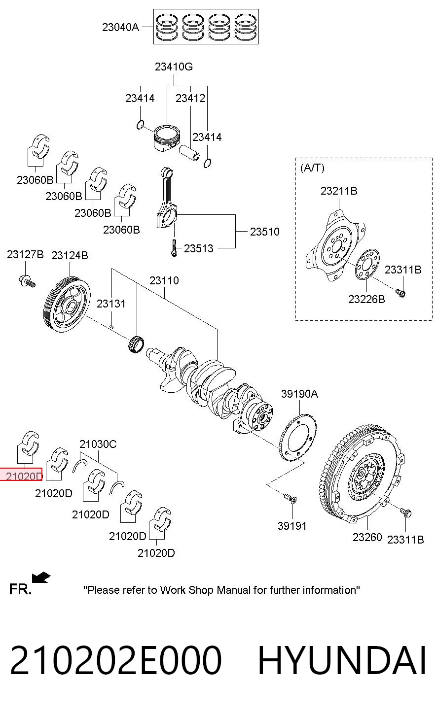 210202E000 Hyundai/Kia Folhas inseridas principais de cambota, kit, padrão (STD)