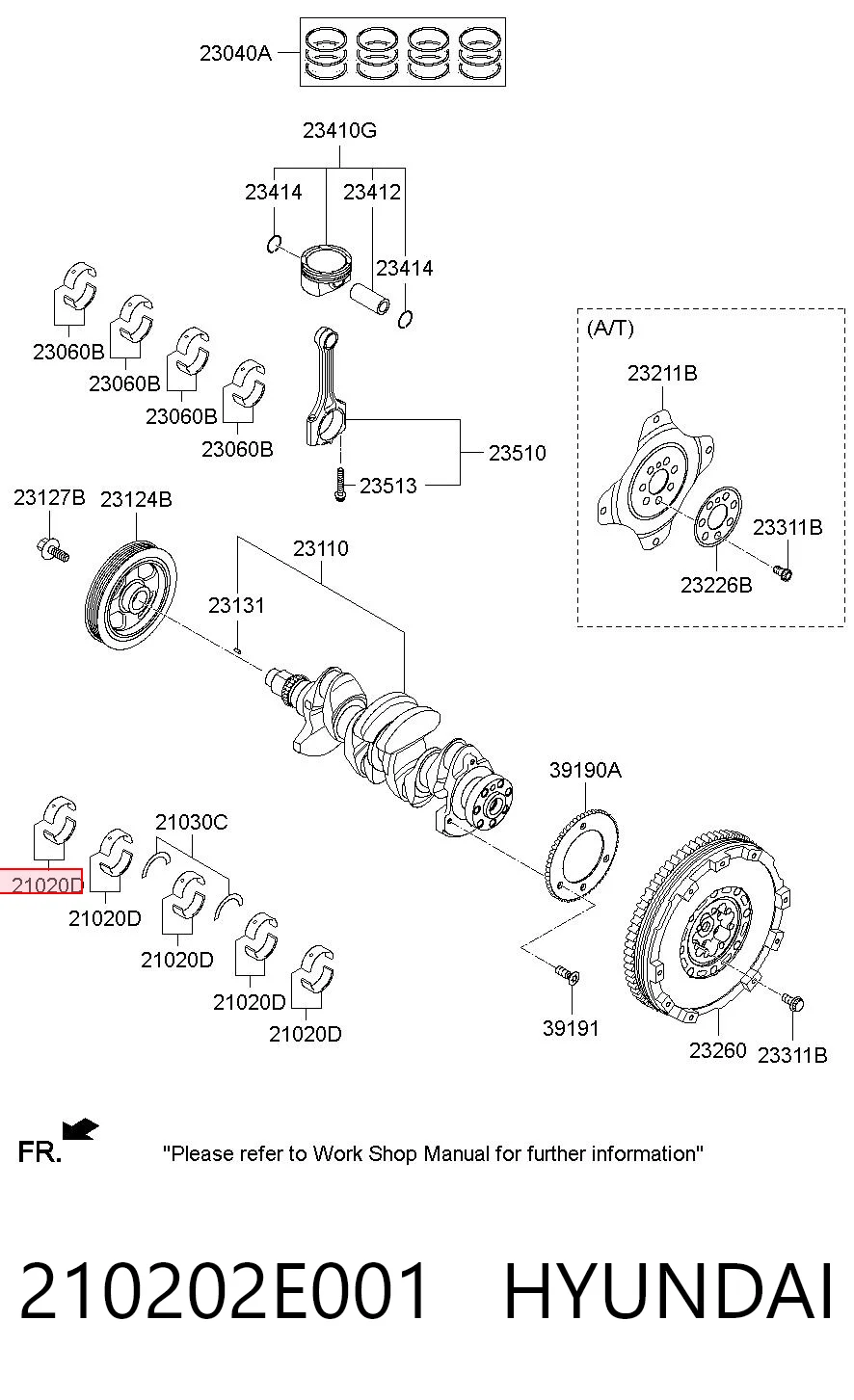 210202E001 Hyundai/Kia Folhas inseridas de cambota de biela, kit, padrão (STD)