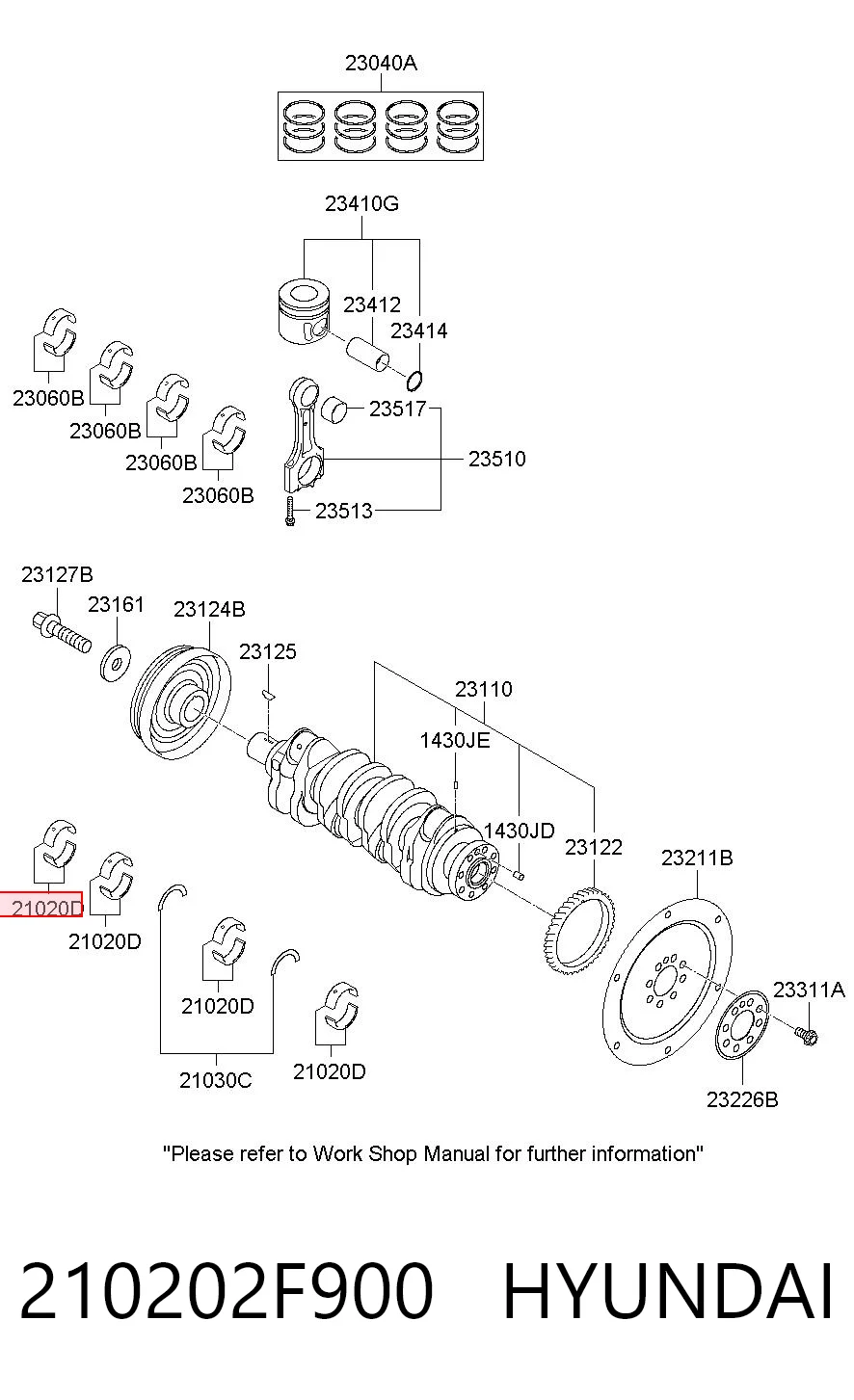 210202F900 Hyundai/Kia Folhas inseridas principais de cambota, kit, padrão (STD)