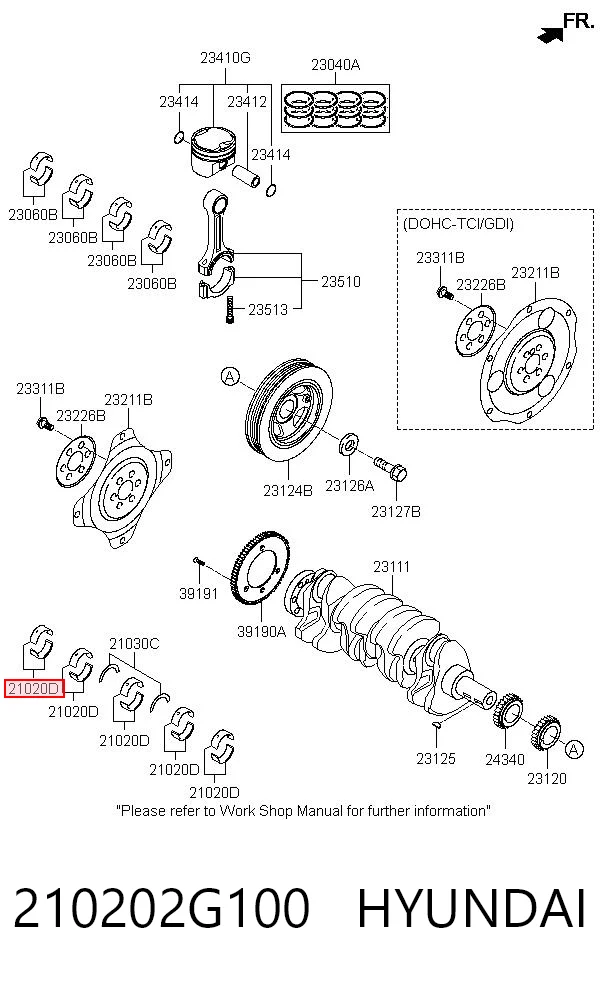 210202G100 Hyundai/Kia Folhas inseridas principais de cambota, kit, padrão (STD)