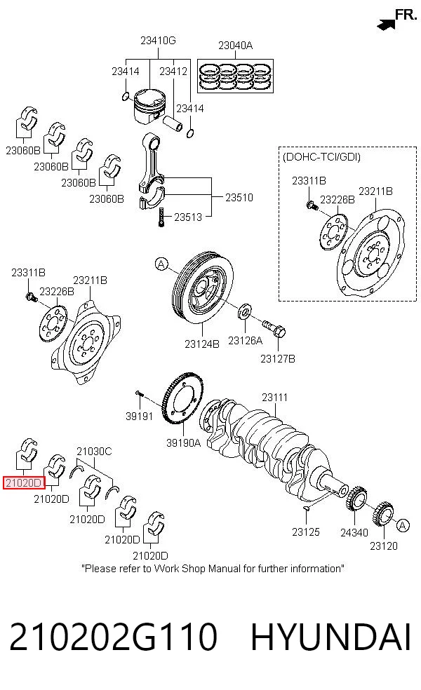 210202G110 Hyundai/Kia Folhas inseridas principais de cambota, kit, padrão (STD)