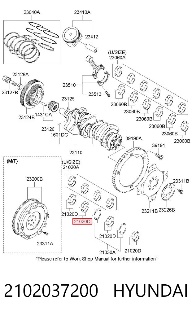 2102037200 Hyundai/Kia Folhas inseridas principais de cambota, kit, padrão (STD)