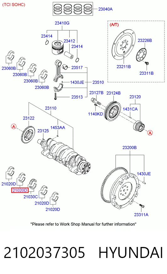 2102037305 Hyundai/Kia Folhas inseridas principais de cambota, kit, padrão (STD)