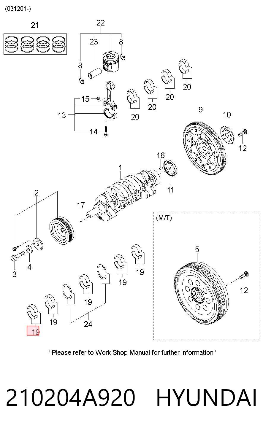 210204A920 Hyundai/Kia Folhas inseridas principais de cambota, kit, padrão (STD)