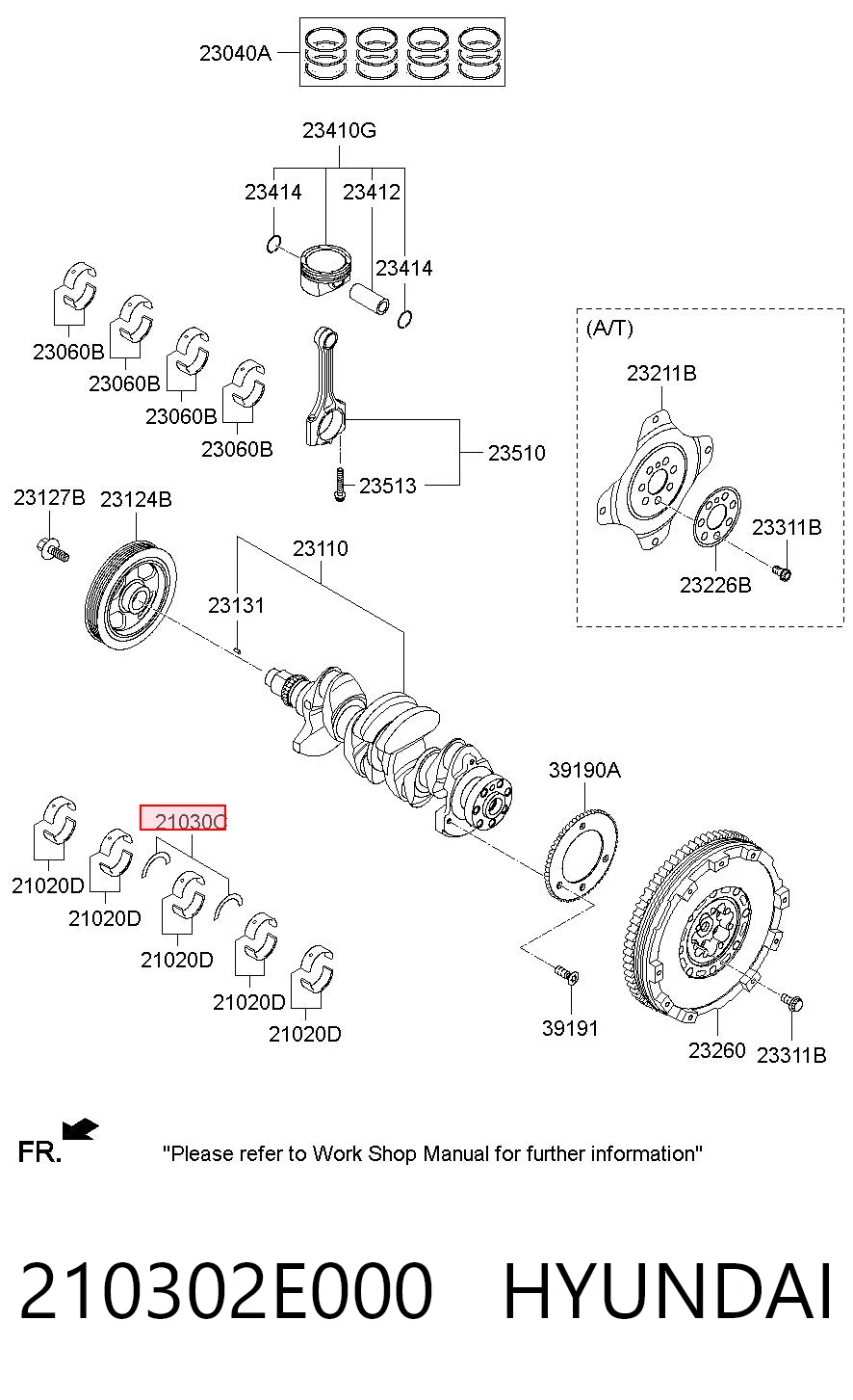 210302E000 Hyundai/Kia Folhas inseridas principais de cambota, kit, padrão (STD)