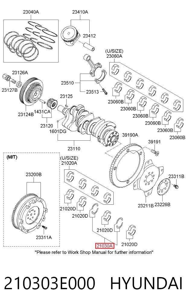 210303E000 Hyundai/Kia Semianel de suporte (de carreira) de cambota, STD, kit