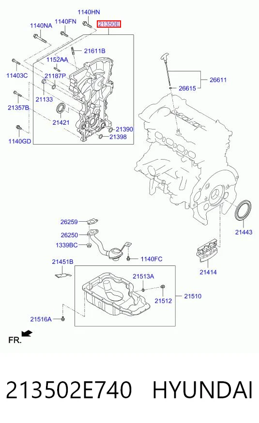213502E740 Hyundai/Kia Tampa de motor dianteira
