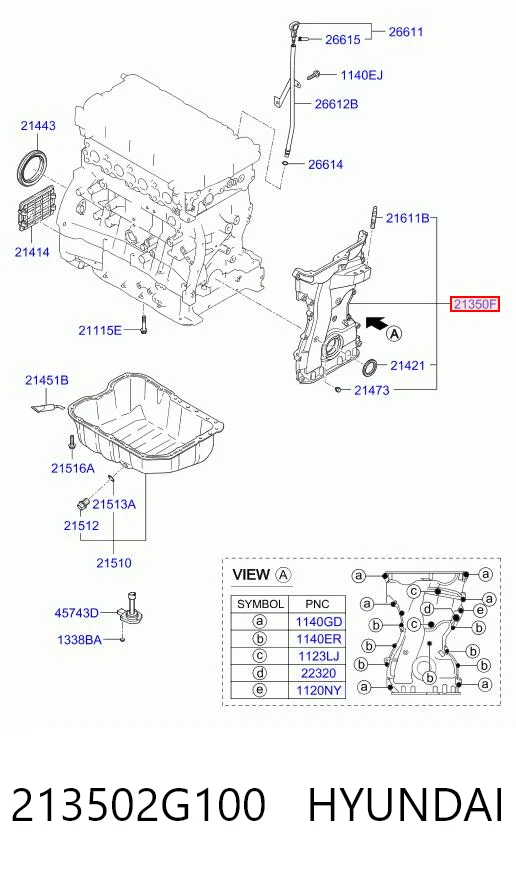 213502G100 Hyundai/Kia Proteção da correia do mecanismo de distribuição de gás