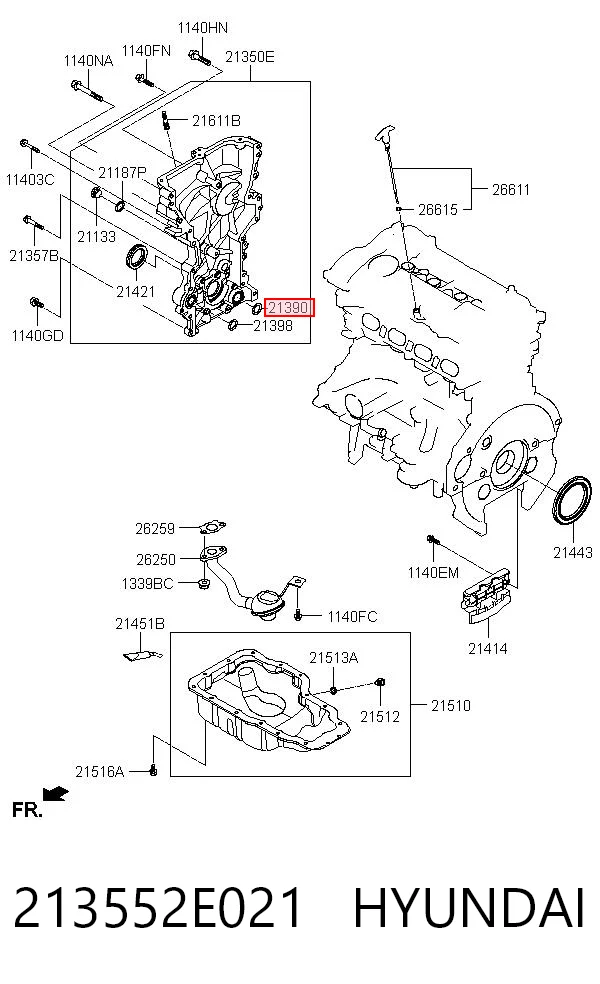 213552E021 Hyundai/Kia Vedante inferior de tampa dianteira de motor