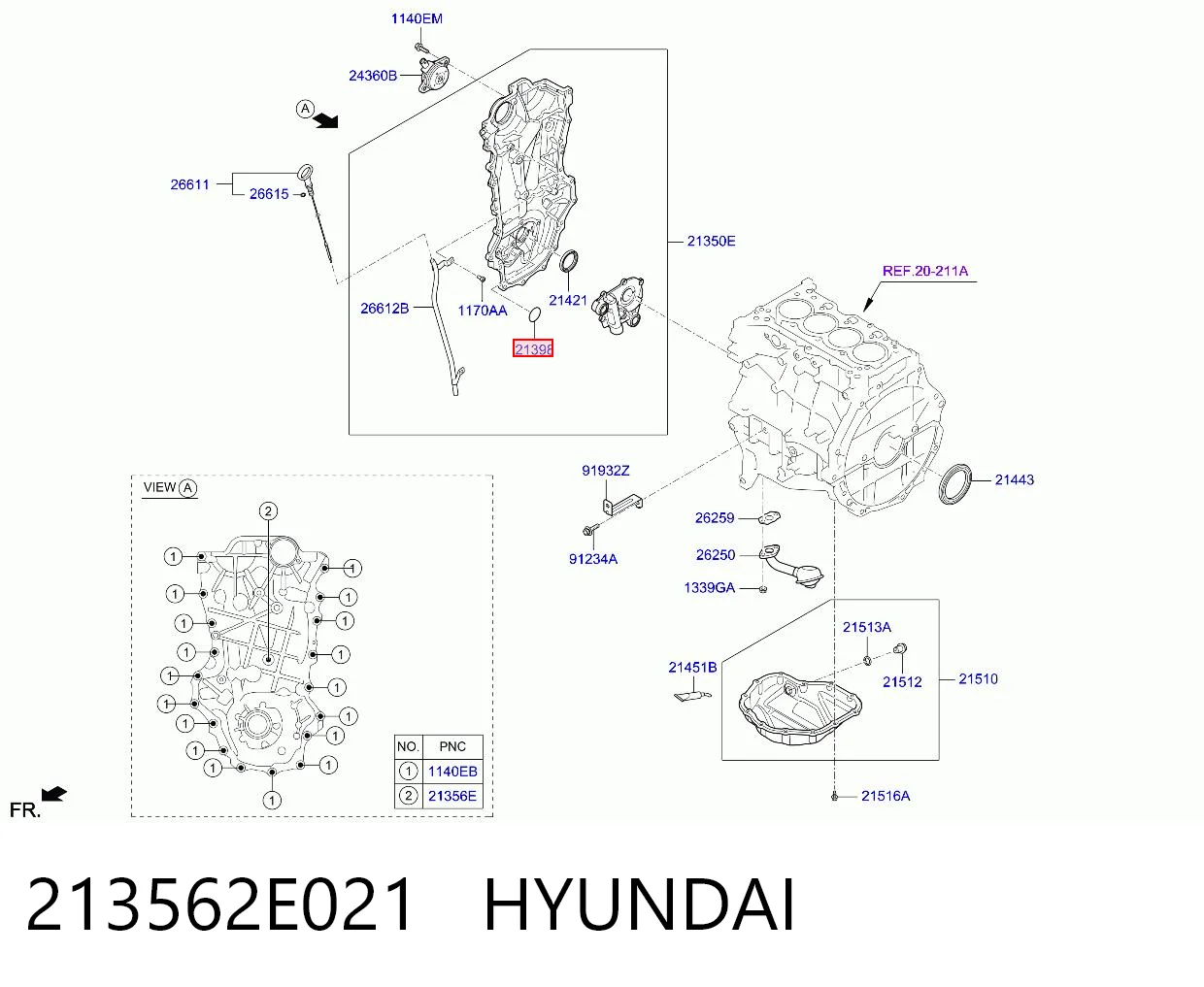 213562E021 Hyundai/Kia Anel de vedação da guia de sonda do nível de óleo de motor