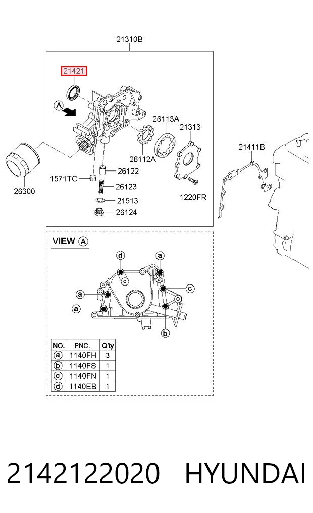 2142122020 Hyundai/Kia Vedação dianteira de cambota de motor
