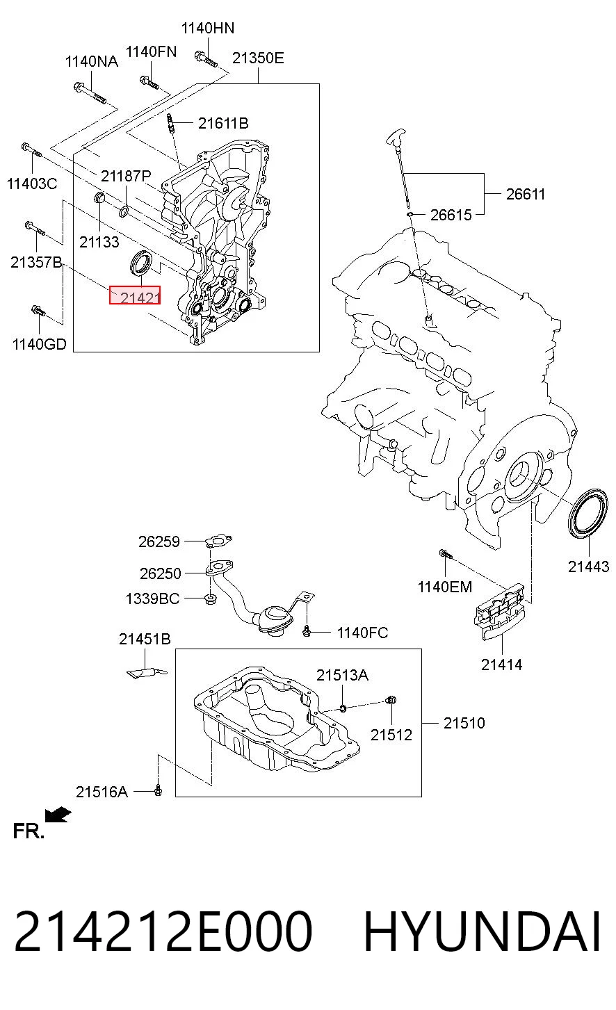 214212E000 Hyundai/Kia Vedação dianteira de cambota de motor
