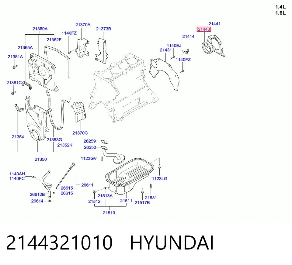 2144321010 Hyundai/Kia Vedação traseira de cambota de motor