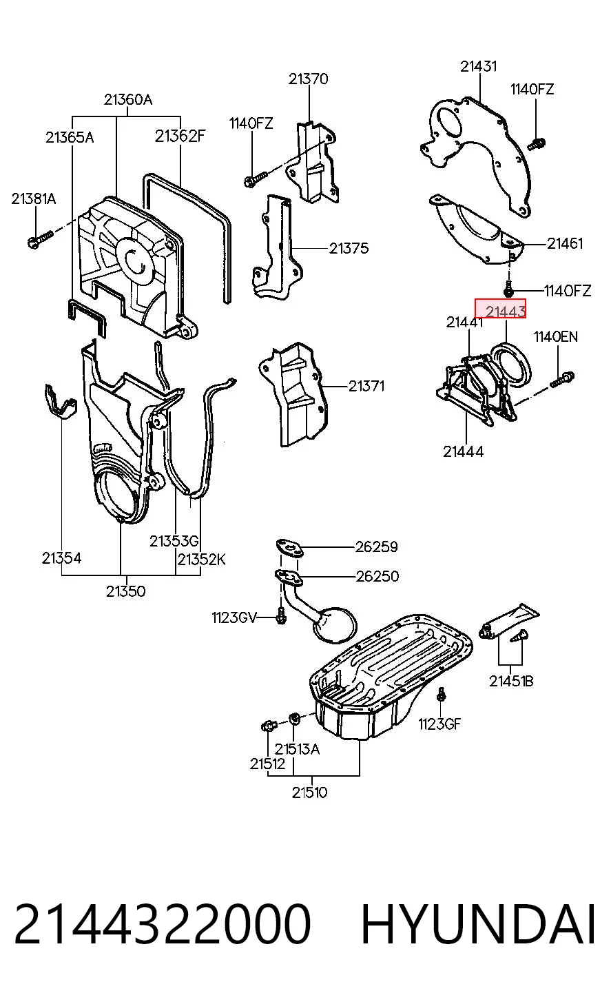 2144322000 Hyundai/Kia Vedação traseira de cambota de motor