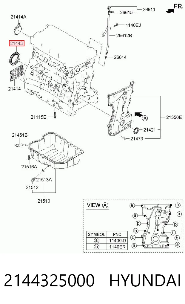 2144325000 Hyundai/Kia Vedação traseira de cambota de motor