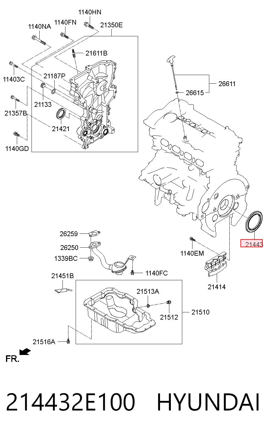 214432E100 Hyundai/Kia Vedação traseira de cambota de motor
