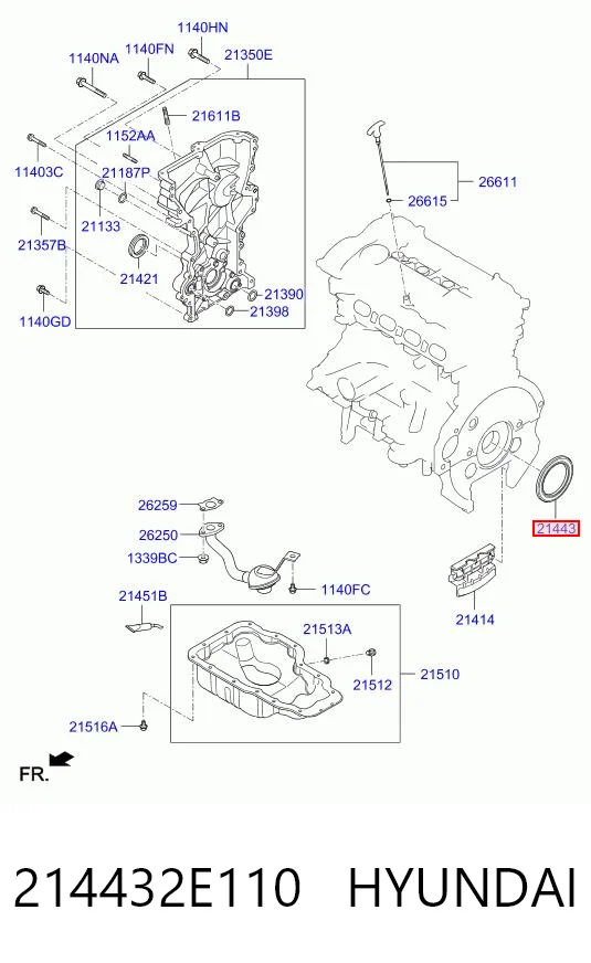 214432E110 Hyundai/Kia Vedação traseira de cambota de motor