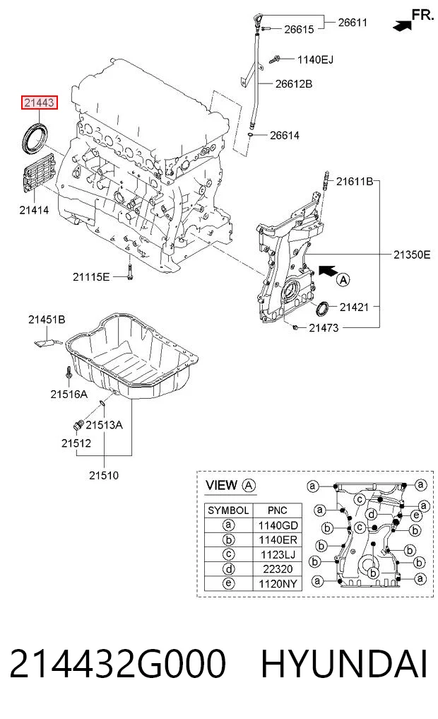 214432G000 Hyundai/Kia Vedação traseira de cambota de motor
