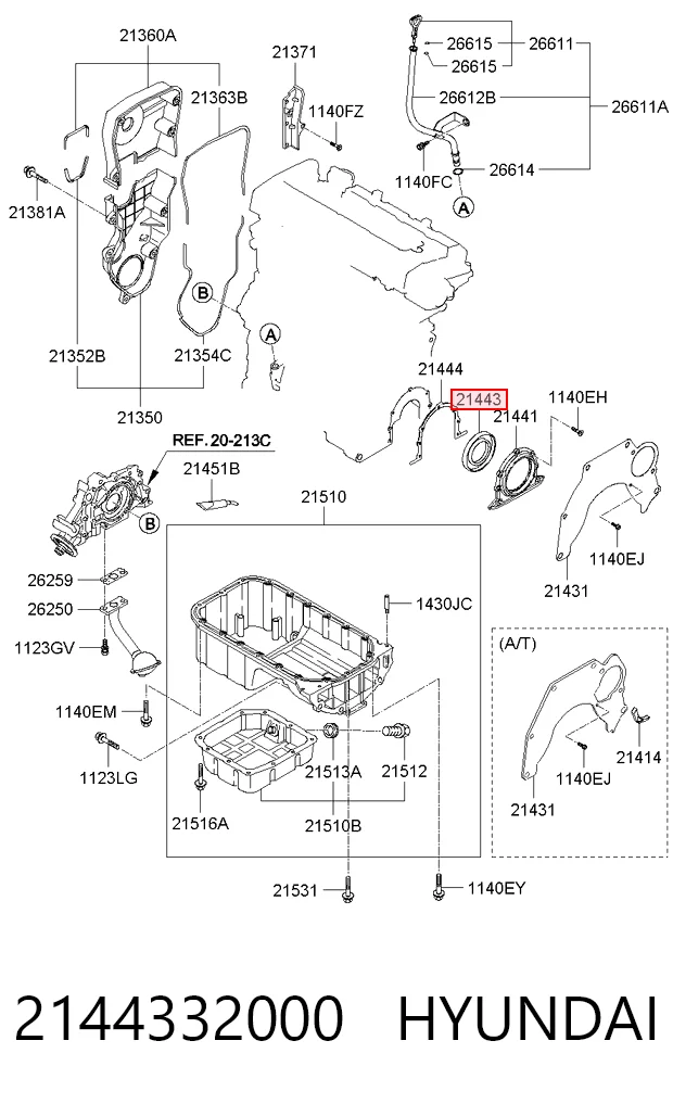 2144332000 Hyundai/Kia Vedação traseira de cambota de motor